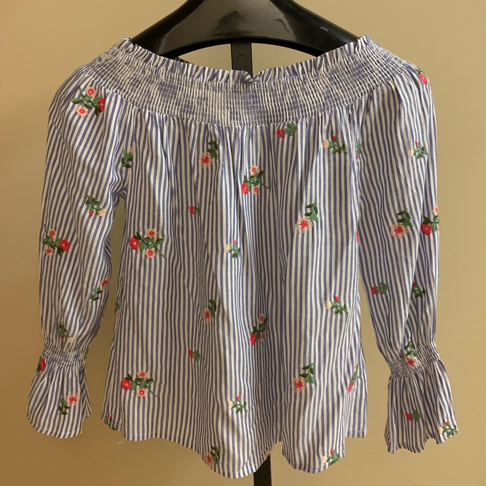 Off the shoulder top with embroidered flowers
